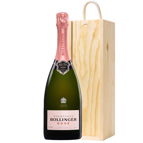 Bollinger Rose Champagne 75cl In Pine Wooden Gift Box